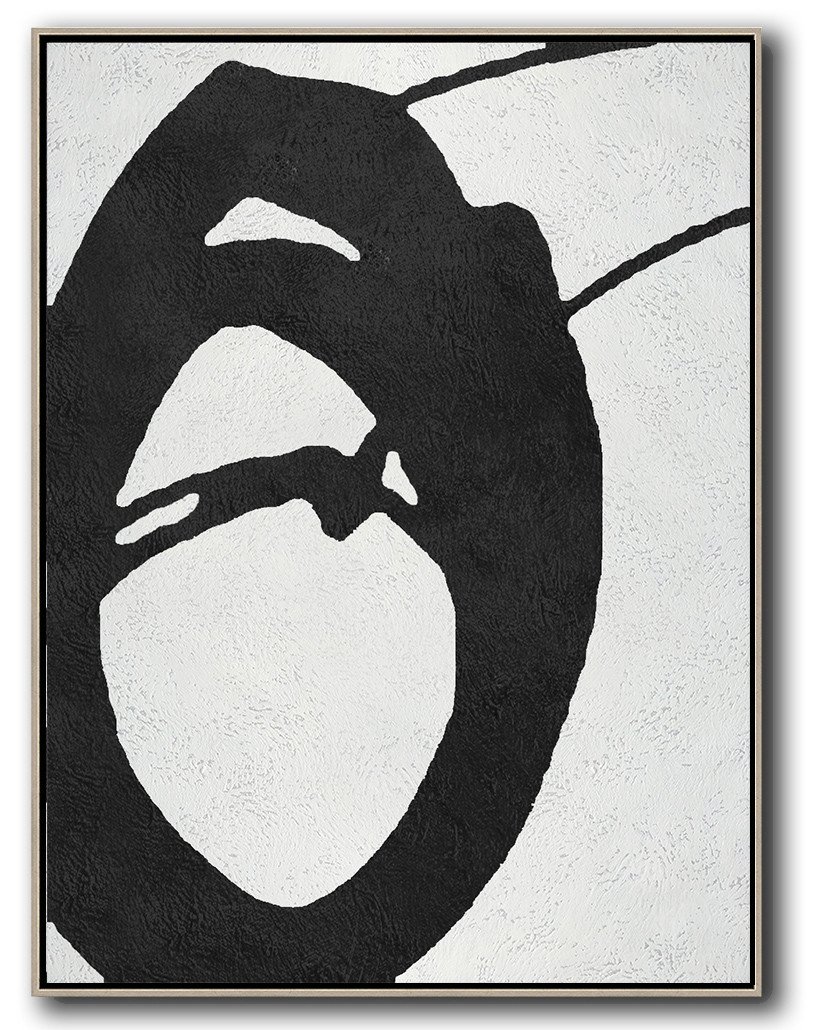 Hand-Painted Black And White Minimal Painting On Canvas - Small Canvas Prints Single Room Large